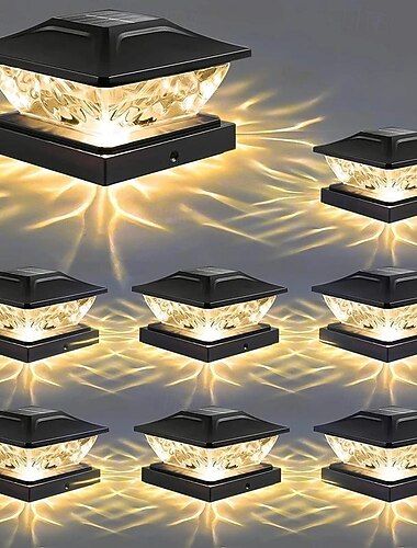  1pc lumières solaires de poteau de clôture, lumières de capuchon de poteau solaire, lumières de pont imperméables à énergie solaire avec interrupteur automatique, adaptées au patio de jardin de clôture en bois