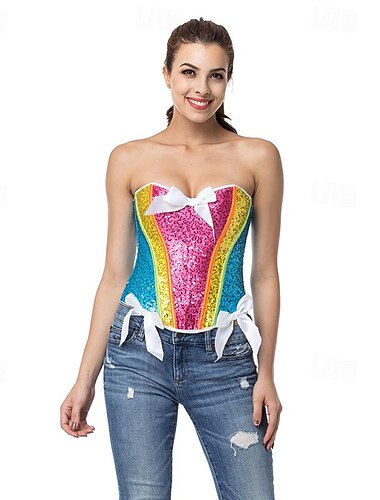  Regenbogen Halloween Korsett Überbrustkorsett LGBTQ LGBTQ Karnevalskostüm Fröhlich Lesbisch Erwachsene Damen Maskerade Pride Parade Pride-Monat Einfache Halloween-Kostüme Verkleiden