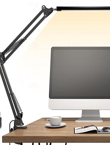  lampă de birou cu led lumină de birou cu braț oscilant cu clemă 3 iluminare 10 moduri de luminozitate pentru îngrijirea ochilor lămpi de birou pentru lectură pentru birou acasă 360 de rotire cu