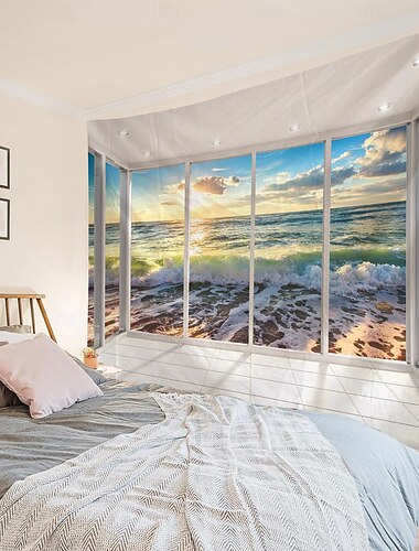  Fensteransicht Landschaft hängen Wandteppich Kunst große Wandteppich Wandbild Dekor Fotografie Hintergrund Decke Vorhang Haus Schlafzimmer Wohnzimmer Dekoration Wandtuch XXL Natur