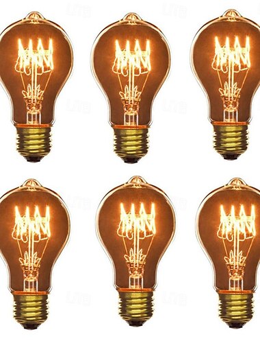  Ampoule à incandescence classique vintage edison, 6 pièces, ampoules décoratives à intensité variable a19 40w e27 pour appliques murales, plafonnier 220-240v