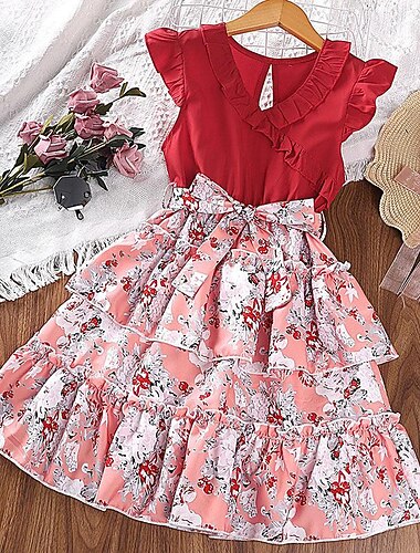 Gyerekek Lány Ruha Virág Ujjatlan Szabadtéri Hétköznapi Fodrozott Kollázs Divat Imádni való Poliészter Térdig érő hétköznapi ruha A vonalú ruha Nyár Tavasz 4 év + Arcpír rózsaszín Rubin Medence   Gyerekek Lány Ruha Virág Ujjatlan Szabadtéri Hétköznapi Fodrozott Kollázs Divat Imádni való Poliészter Térdig érő hétköznapi ruha A vonalú ruha Nyár Tavasz 4 év + Arcpír rózsaszín Rubin Medence