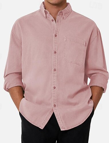  Men's Shirt Dress Shirt Button Up Shirt Plain Wedding Daily White Pink Red Green Long Sleeve Turndown Spring &  Fall Clothing Apparel Pocket