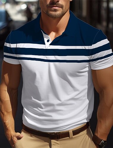  Homme Tee Shirt Golf polo de golf Travail Casual Revers Manche Courte basique Moderne Bloc de couleur Rayure Bouton Printemps été Standard Noir bleu marine Marron Vert Bleu ciel Grise Tee Shirt Golf