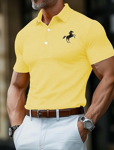 Kentucky Derby Herren Pferd Golfshirt Kurzarm Polo-Shirts Hemden mit Kragen Business-Casual Arbeitskleidung Formelle Kleidung Festivalkleidung Knöpfe 3D-Druck Sommer Frühling Gelb Blau   Kentucky Derby Herren Pferd Golfshirt Kurzarm Polo-Shirts Hemden mit Kragen Business-Casual Arbeitskleidung Formelle Kleidung Festivalkleidung Knöpfe 3D-Druck Sommer Frühling Gelb Blau