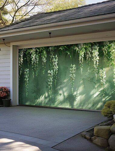  Capa de Porta da Garagem de Pintura de Flores de Glicínia Banner Bonita Grande Decoração de Fundo para Porta da Garagem Exterior Decorações de Parede para o Lar Evento Festa Desfile