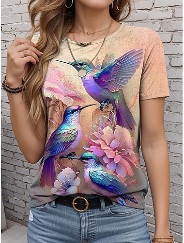 Damen T-Shirt Mode Kurzarm Normal Oberteile Rundhals Alltag Gelb Sommer