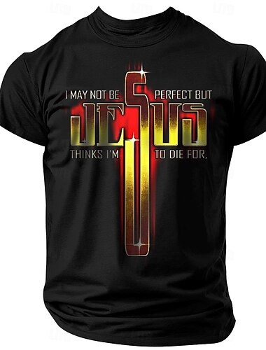  Hombre Refranes y citas Cruz impresión de letras Camiseta Camiseta superior 100% Algodón Manga Corta Gráfico Camisa Negro 1 Azul oscuro#1 Negro Camiseta cómoda Calle Deporte Ropa de diseñador de moda