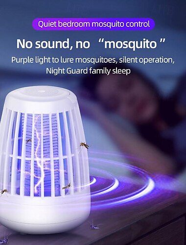  Lampe à moustiques à choc électrique USB – Répulsif à mouches et moustiques pour l'intérieur piège à insectes silencieux pour la maison et l'extérieur