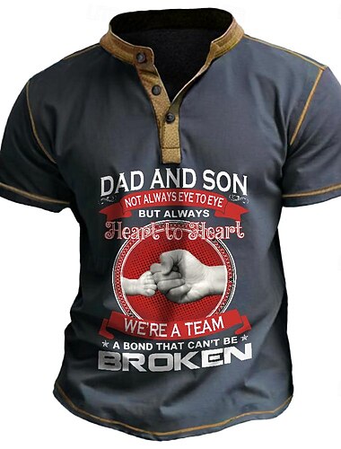  Homens Gráfico Letras Camiseta Camisa Henley camiseta papai Manga Curta Impressão 3D Retro Vintage Casual Esportes Diário Feriado Primavera Verão Preto Azul Verde Henley Camiseta Henley