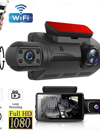  dobbel linse dash cam for biler black box hd 1080p bil videoopptaker med wifi nattsyn g-sensor loop opptak dvr bil kamera