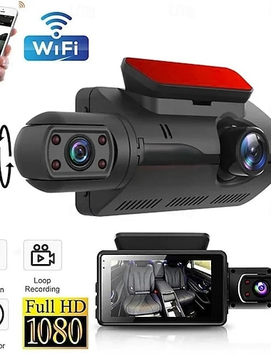  dobbel linse dash cam for biler black box hd 1080p bil videoopptaker med wifi nattsyn g-sensor loop opptak dvr bil kamera