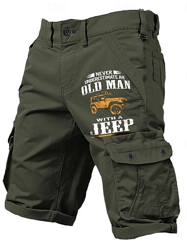  Herren-Cargo-Shorts mit mehreren Taschen, bedruckt mit Briefen des alten Mannes, Outdoor-Shorts, Sport-Outdoor-Shorts, klassisch, mikroelastisch