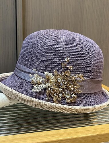  fascinators Hatter Hodeplagg Acryl / Bomull Strå Bowlerhatter Bøttehatt Stråhatt Avslappet Ferie Elegant Årgang Med Rhinsten Sløyfer Hodeplagg Hodeplagg
