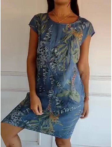  Damen Minikleid Leinen-inspirierte Kleider Freizeitkleid Sommerkleid Stilvoll Lässig Urlaub Täglich Normale Passform Blumen Kurzarm Rundhalsausschnitt Schulterfrei Weiß Gelb Rosa Blau Sommer
