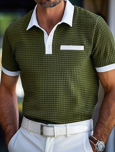 Herren Waffel-Poloshirt Golfhemd Casual Festtage Kargen Gerippter Polokragen Kurzarm Old-Money-Stil Glatt Taste Weich Sommer Frühling Regular Fit Grün Waffel-Poloshirt   Herren Waffel-Poloshirt Golfhemd Casual Festtage Kargen Gerippter Polokragen Kurzarm Old-Money-Stil Glatt Taste Weich Sommer Frühling Regular Fit Grün Waffel-Poloshirt