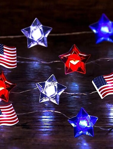  φωτάκια led string ημέρας ανεξαρτησίας αμερικανική σημαία διακοσμητικά φώτα 2m 20leds με μπαταρία αστέρια νεράιδα φώτα διακόσμηση εξοχικού σπιτιού