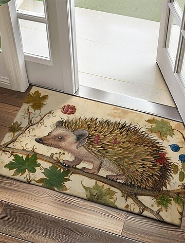  Hedgehog Fruits Doormat Kitchen Mat Floor Mat Non-Slip Area Rug Oil Proof Rug Indoor Outdoor Mat Bedroom Decor Bathroom Mat Entrance Rug