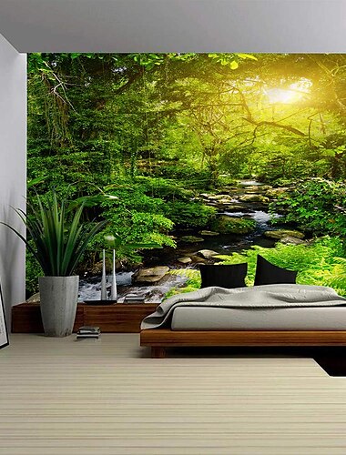  Landschaft Wasserfall Wald hängen Wandteppich Kunst große Wandteppich Wandbild Dekor Fotografie Hintergrund Decke Vorhang Haus Schlafzimmer Wohnzimmer Dekoration Wandtuch XXL Natur
