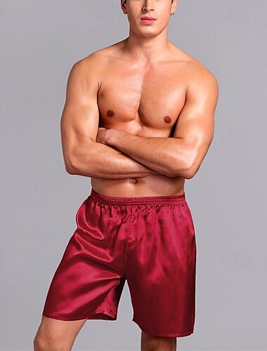  Herren Hausanzug Pyjama-Shorts Glatt Modisch Klassisch Brautkleider schlicht Heim Täglich Bett Polyester Komfort Atmungsaktiv Weich Kurze Hosen Elastische Taille Sommer Silber Schwarz
