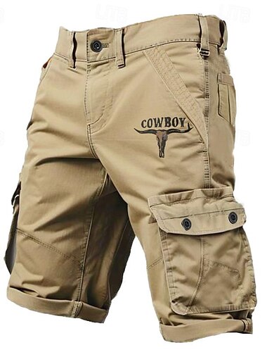  cargoshorts för män flera fickor grafiska cowboy korta utomhussporter utomhus klassiska mikroelastiska shorts