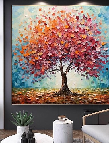  pintura a mano pintura al óleo de árbol colorido abstracto sobre lienzo arte de pared extra grande arte original del árbol de la vida decoración de otoño pintura personalizada decoración de la sala de