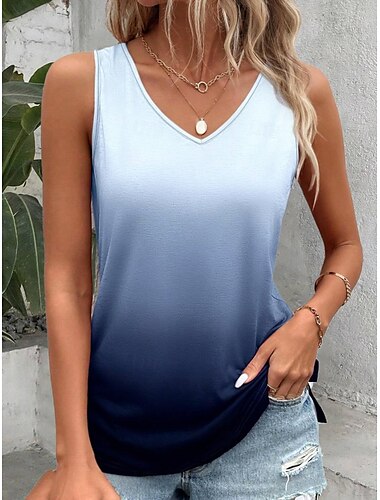  Femme Camisoles A Ombre du quotidien Vacances du quotidien Sans Manches Col V Bleu Poudré Eté Printemps