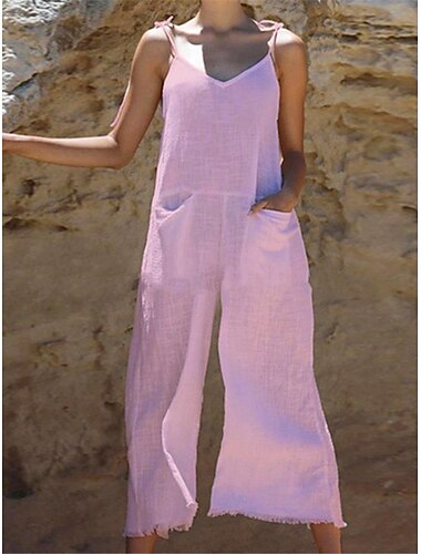  Damen Normal Latzhose Strassenmode Feste Farbe Ärmellos V Ausschnitt Tasche Strasse Täglich Regular Fit Weiß Rosa Orange Sommer