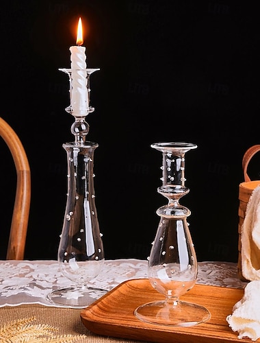  Kornförmiger Kerzenhalter aus Kristallglas mit langem Hals – perfekt für romantische Abendessen bei Kerzenschein, Requisiten für die Hochzeitsfotografie, Heimdekoration für Wohnzimmertische, verleiht