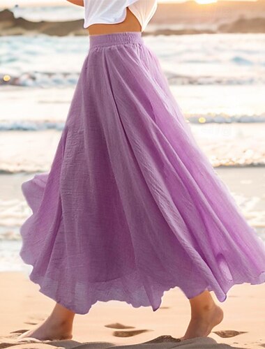  Per donna Altalena a dondolo Gonna lunga Informale Estate Maxi Vita alta Gonne Tinta unita Multistrato Lungo Per eventi Casual / quotidiano Giallo Chiaro Rosa viola Verde Menta Lavanda Primavera