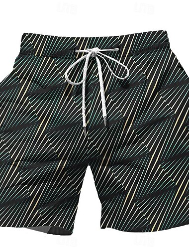  Herren Farbblock Gestreift Badehosen Badeshorts Boardshorts Mittlere Taille Hawaiianisch Lässig Ferien Strand Kordelzug mit Mesh-Futter Elastischer Bund Designer Bekleidung
