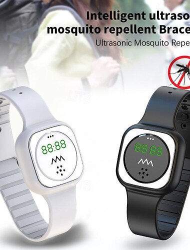  Pulsera Repelente de Mosquitos Ultrasonica – Banda Wearable con Pantalla de Reloj para Niños Adultos y Mujeres Embarazadas Ideal para Uso Exterior