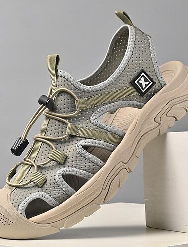  Herr Sandaler Sportsandaler Vandring Ledigt Strandstil Textil Nät Andningsfunktion Bekväm Halksäker Magisk tejp Loafers Svart ljusgrön