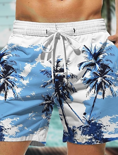  Coconut Tree Herren Boardshorts Hawaii Shorts Badehose Kordelzug mit Netzfutter Elastische Taille Kurze Urlaub Strand Streetwear