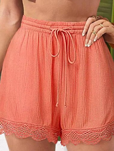  Mulheres chinês Calção Básico Casual Curto Cintura Alta Tecido Design de cordão elástico Corte alto Respirabilidade Macio Micro-Elástica Casual / Diário Final de semana Vinho Azul Lago Preto Branco