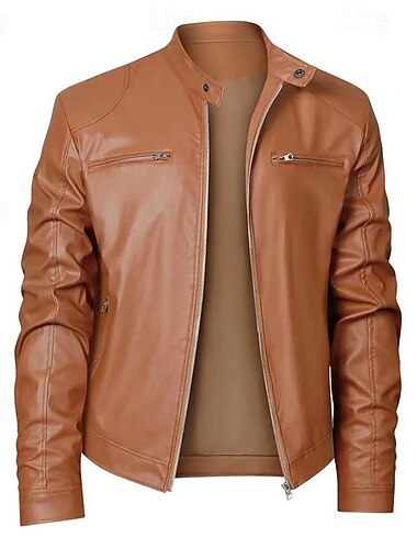  Männlich Kunstlederjacke übergangsjacke Bikerjacke Alltagstauglich Reise Tasche Ganzjahres Einfarbig Freizeit Süß Stehkragen Regulär Schwarz Königliches Blau Braun Khaki Jacken