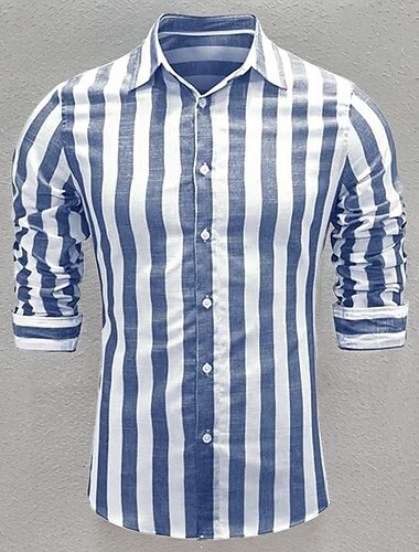  Per uomo Camicia Camicia di lino Camicia casual Camicia di cotone Camicie a righe A righe Vacanza Camicia hawaiana Giallo Rosso Blu marino Blu Manica Lunga Bavero Primavera & Autunno Abbigliamento