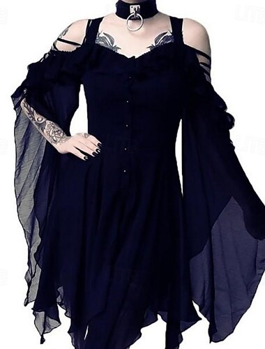  Retro Vintage Punk & Gothic Mittelalterlich Kleid Maskerade Hexe Damen Walpurgisnacht Halloween Karneval Maskerade Halloween Veranstaltung / Fest Erwachsene Kleid