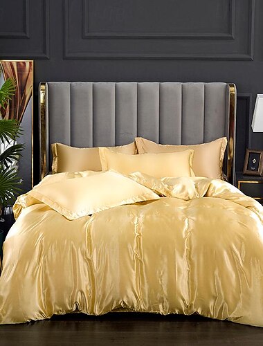  3-teiliges kühlendes Bettbezugset, kühlendes Bettlaken, luxuriöses seidiges Satin-Bettwäscheset in mehreren Farben, einfarbiges, weiches Bettbezugset, 1 Bettbezug, 2 Kissenbezüge