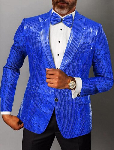 سترة بليزر رجالية للحفلات مزينة بالترتر بلون سادة أسود فضي وردي بقصّة مُفصّلة بصف واحد من الأزرار   سترة بليزر رجالية للحفلات مزينة بالترتر بلون سادة أسود فضي وردي بقصّة مُفصّلة بصف واحد من الأزرار