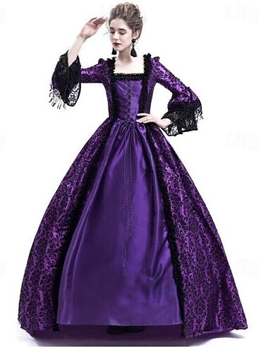  Vintage Inspired Party Costume Flare Cuff Sleeve Square Neck Women's Halloween Carnival Masquerade Dress Party / Cocktail Carnival of Venice Adults' Dress All Seasons