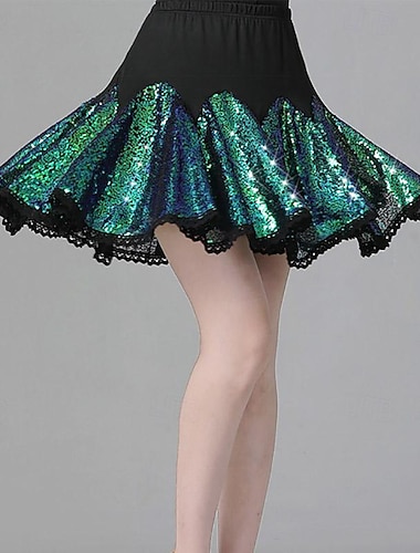  Latindans Ballroom-dans Skjørt Ren Farge Rynker Tvinning Dame Ytelse Trening Høy Polyester