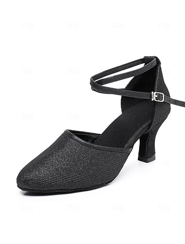  Damen Schuhe für modern Dance Tanzschuhe Für den Ballsaal Rumba Tanzsportschuhe Partysammlungen Party / Abend Professionell Kubanischer Absatz Runde Zehe Schnalle Erwachsene Silber Schwarz Gold