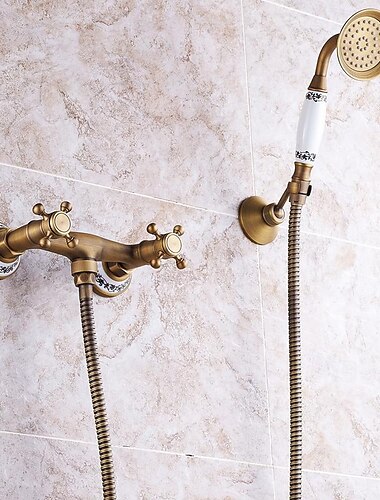  Torneira de Chuveiro Conjunto - Chuveiro de Mão Incluído Estilo vintage Latão Antiquado Montagem Exterior Vãlvula Latão Bath Shower Mixer Taps