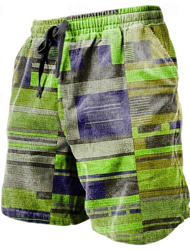  男性用 グラフィック カラーブロック 縞 ショーツ サマーショーツ ビーチショーツ ミディアムウエスト ストリートファッション ハワイアン デザイナー カジュアル 日常 祝日 ドローストリング 弾性ウエスト 3Dプリント デザイナー 衣類