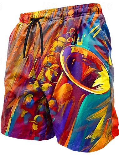  Herren Farbverlauf Musikinstrument Badehosen Badeshorts Boardshorts Mittlere Taille Lässig Athleisure Täglich Ferien Streetwear Kordelzug Elastischer Bund 3D-Druck Designer Bekleidung