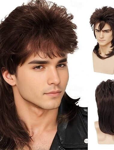  サルクス メンズ マレット ウィッグ ブラウン カーリー 70年代 80年代 レトロ コスプレ コスチューム ウィッグ ロッカーディスコ ファンシーショーウィッグ - ライトブラウン ハロウィン ウィッグ