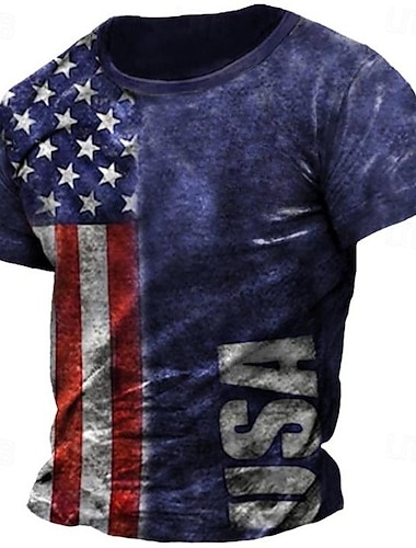  Graphic Drapeau américain 1776 Mode Design Décontractées Homme 3D effet Chemise à manches courtes T-shirt T-shirt T-shirt du quotidien Vacances Sortie T-shirt Noir Bleu de minuit Manche Courte Col