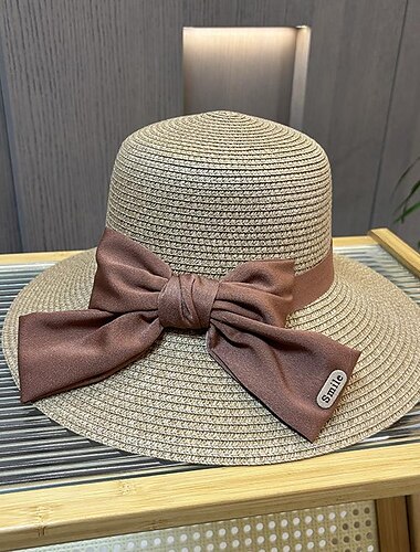  Hats Headwear Acrylic / Cotton Straw Bucket Hat Straw Hat Sun Hat Casual Holiday Elegant Vintage With Bowknot Pure Color Headpiece Headwear