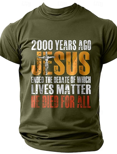  Hombre Refranes y citas Cruz impresión de letras Camiseta Camiseta superior 100% Algodón Manga Corta Gráfico Camisa Negro Verde Ejército Camiseta cómoda Calle Deporte Ropa de diseñador de moda